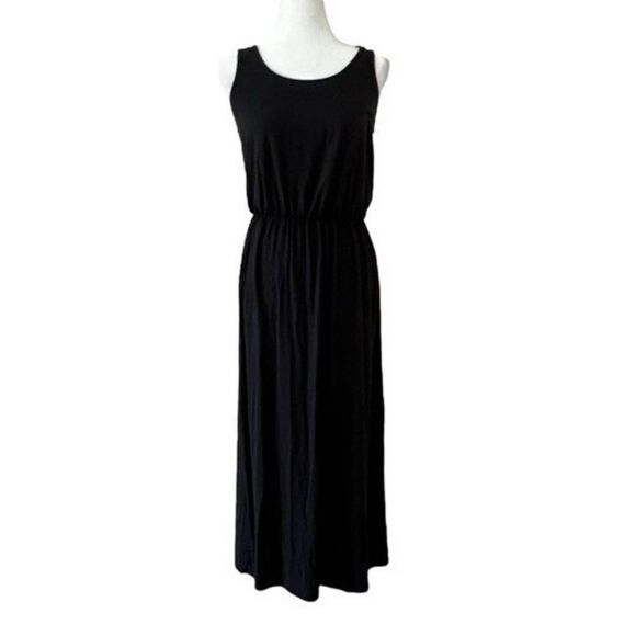 Caslon Black Knit Maxi Dress Sleeveless Soft Stretch Jersey Elastic Waist L EUC - Picture 2 of 13
